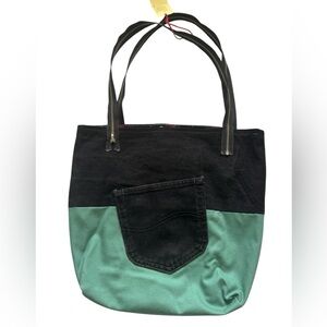 Unbranded Handmade Upcycled Medium Size Tote Bag Denim Flannel Zipper handles
